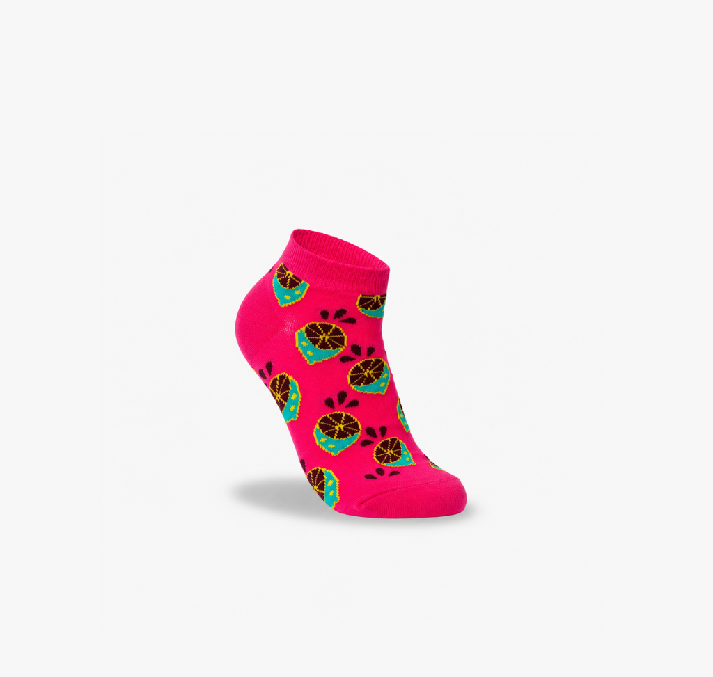 Pinke Snekaer Socken mit Zitronen Muster