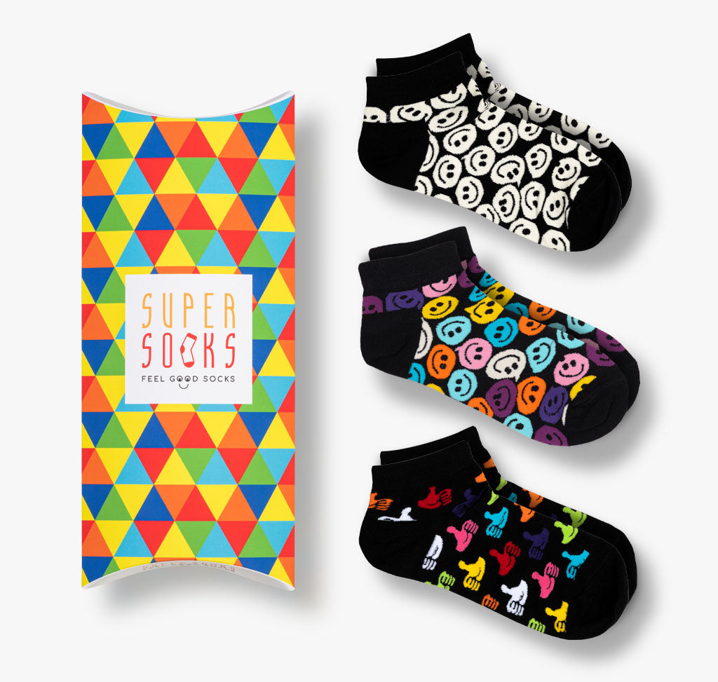 Smiley und Daumen hoch Sneaker Socken als 3er-Pack