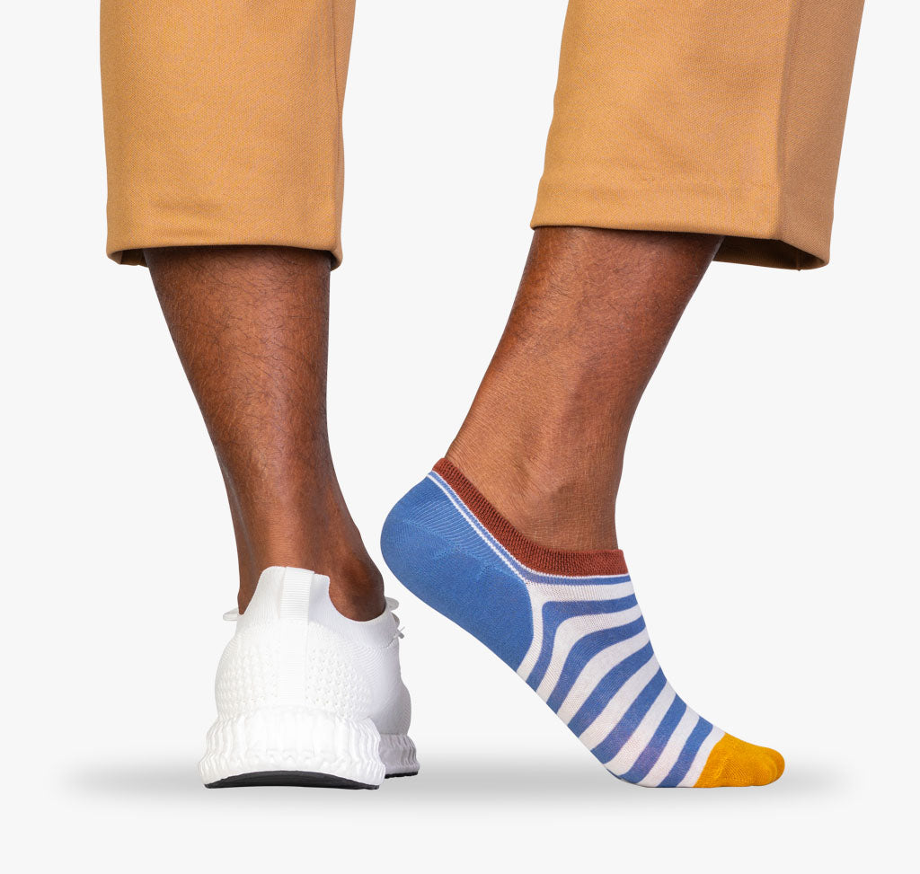 Blaue Herren Füßlinge mit Streifen