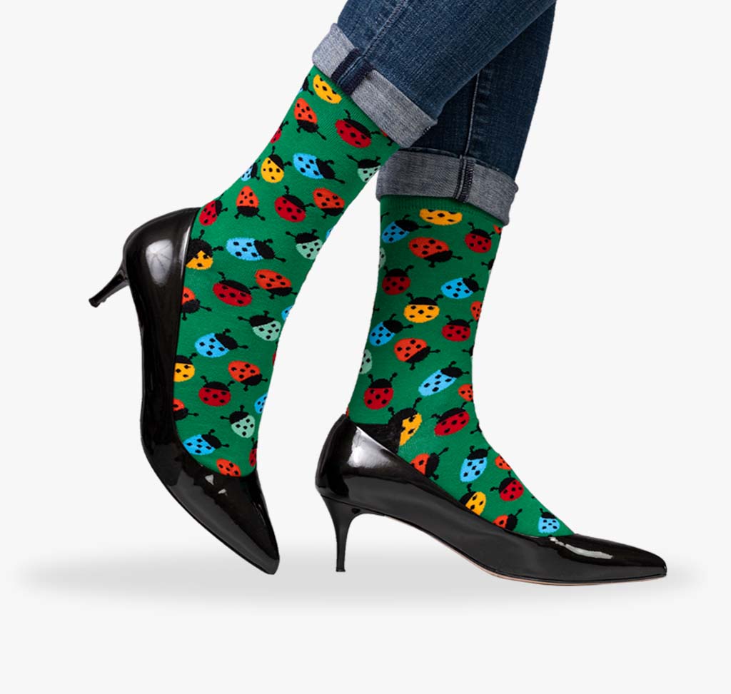 Damen und Frauen Socken mit Marienkäfer bunt und lustig
