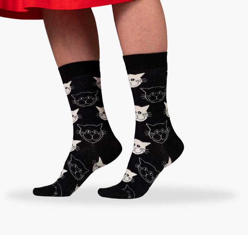 Katzen Socken mit weißen lachenden Katzengesichtern für Damen