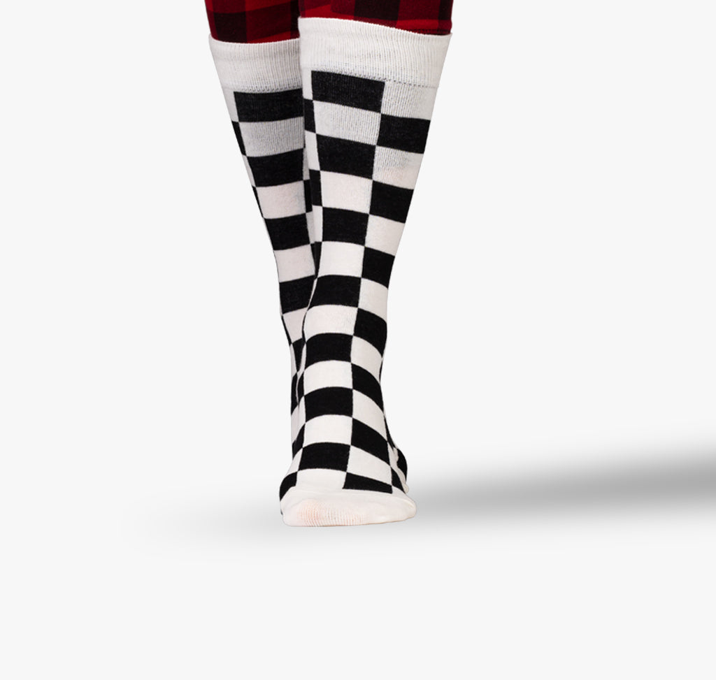 Karierte Damen Socken mit schwarz weißem Karo Muster