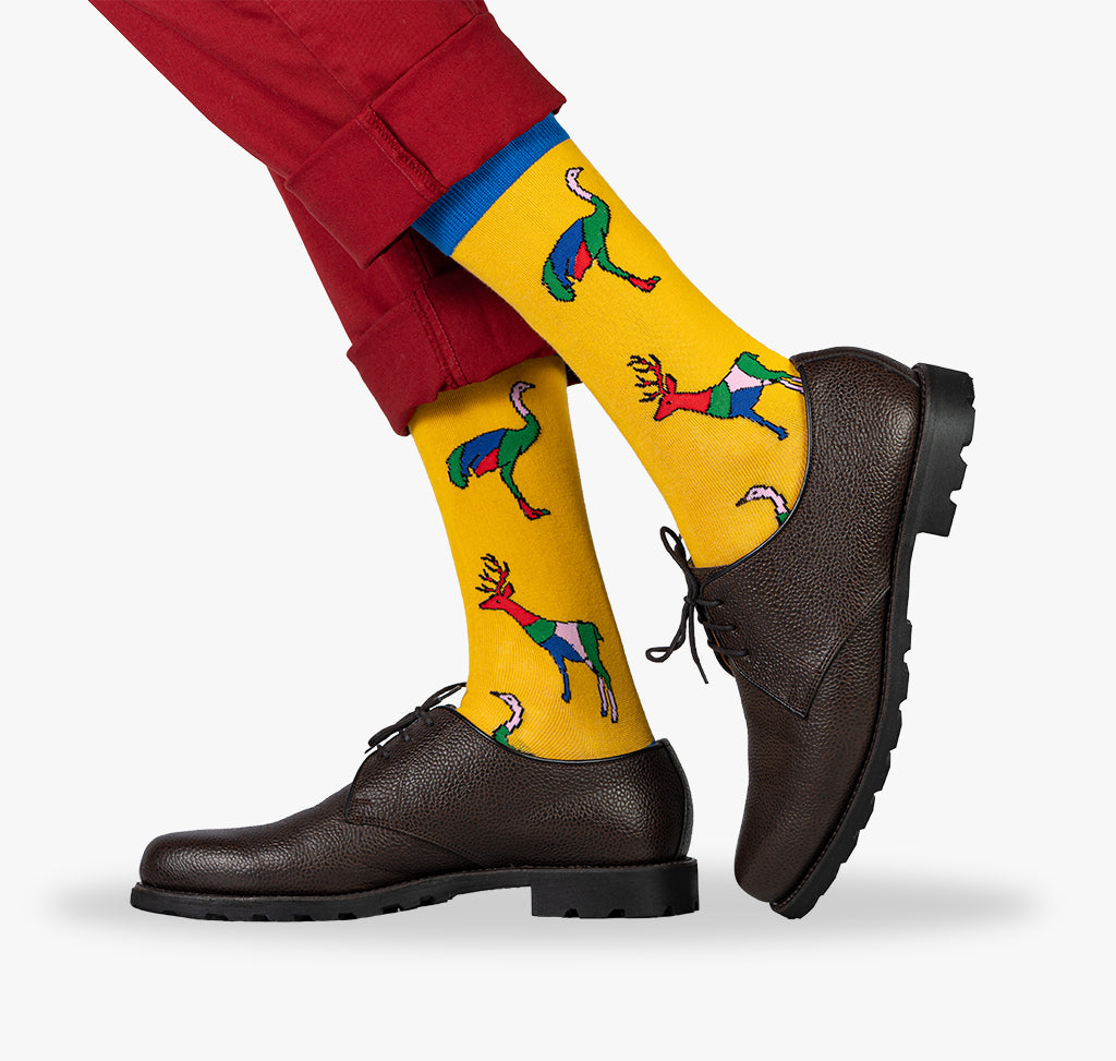Lustige Socken mit Hirschen und Vogel Strauß für Herren