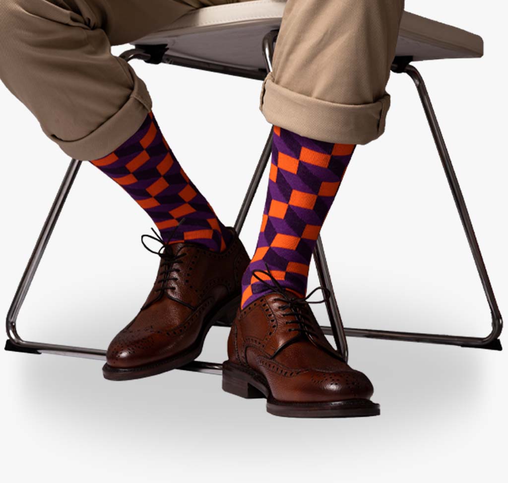 Orange violette Socken für Herren