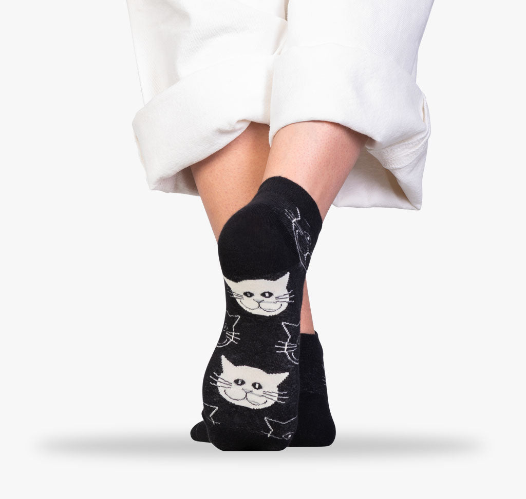 Katzen Sneakersocken schwarz für Damen