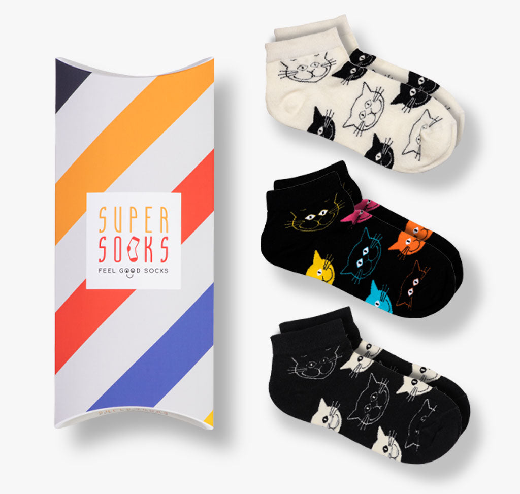 Katzen Sneaker Socken 3er-Pack