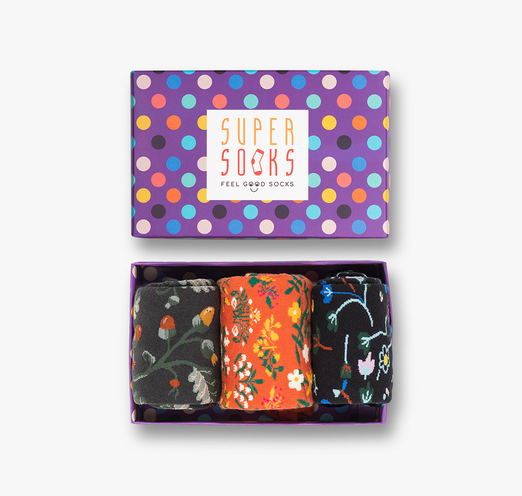 Gepunktete Geschenkbox mit drei Paar Kniesocken und Kniestrümpfe mit Naturmustern für Männer Frauen Damen und Herren