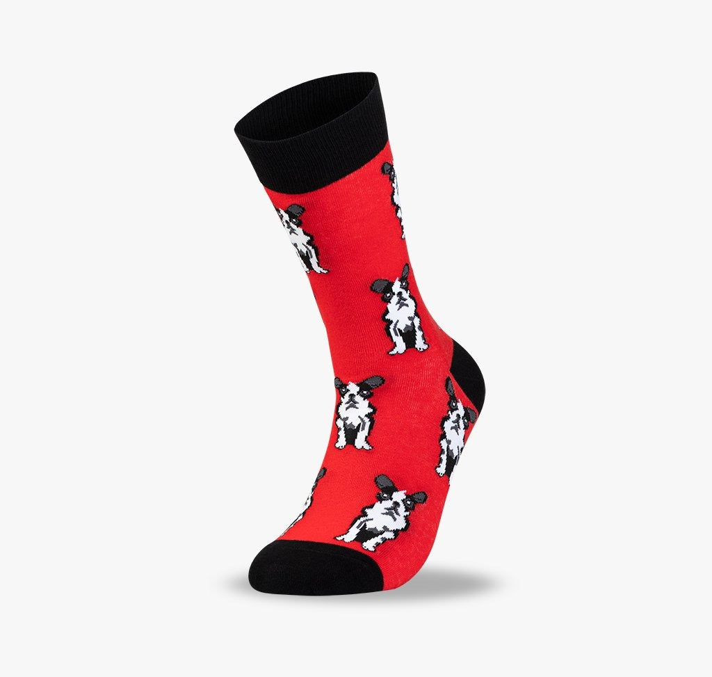 Bunte rote Socken mit lustiger Bulldogge für Damen Herren Frauen und Männer