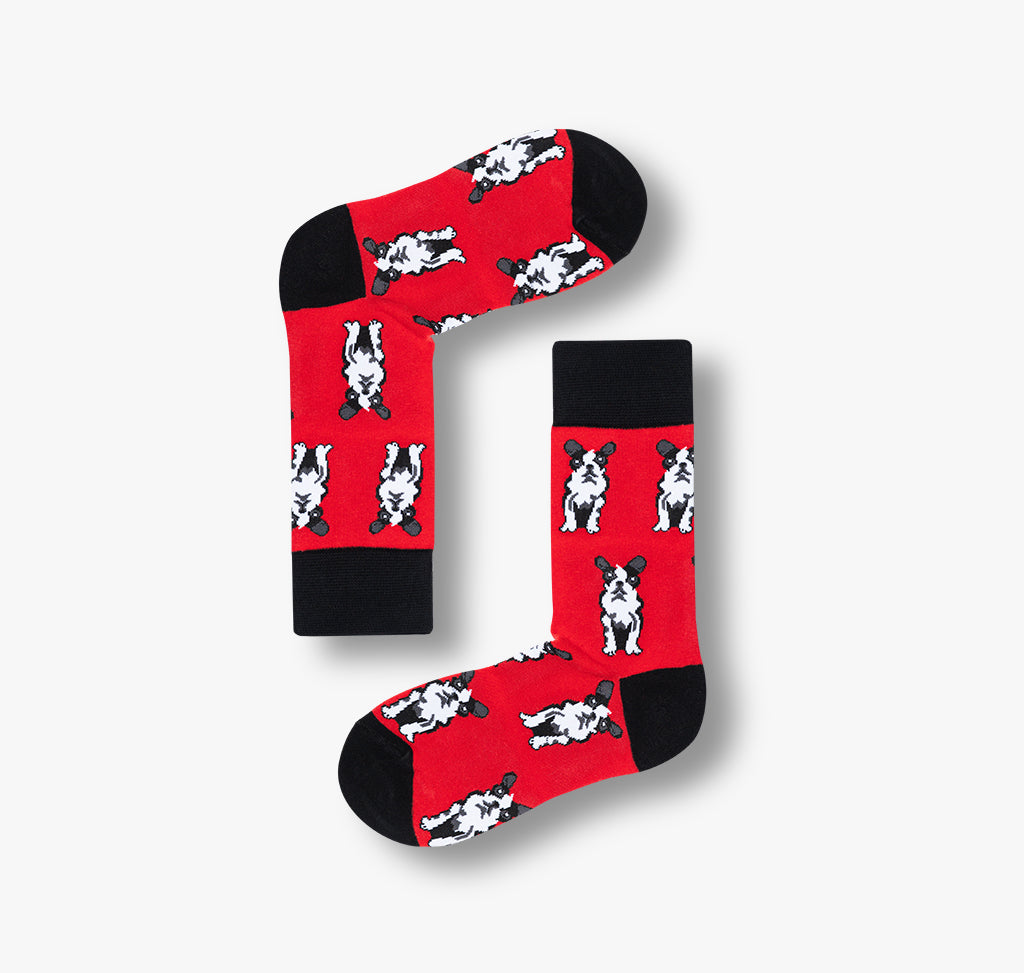 Rote Socken mit Bulldoggen für Damen und Herren