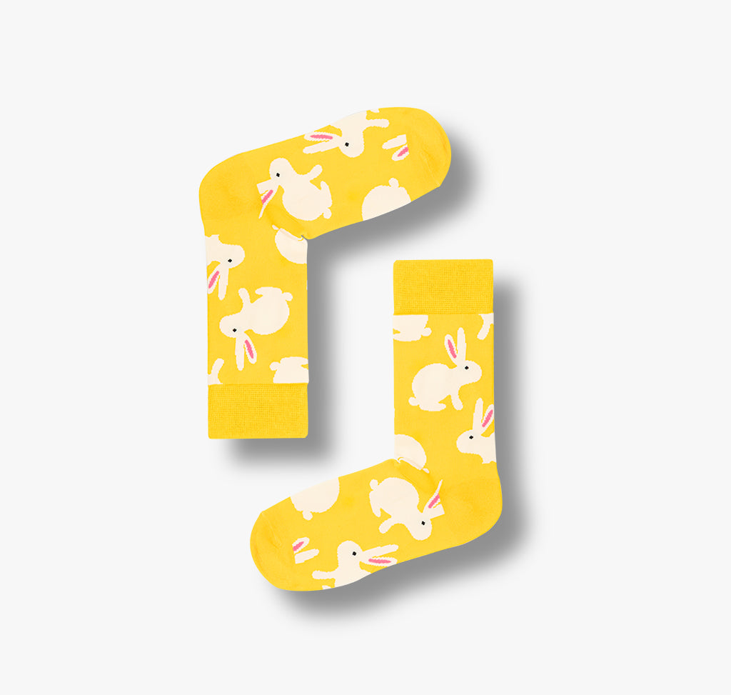 Bunte und lustige Socken mit weißen Kaninchen für Damen und Herren