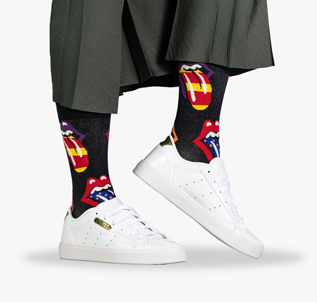 Bunte und lustige Socken für Damen und Frauen mit Rolling Stones Lippen und Zungen