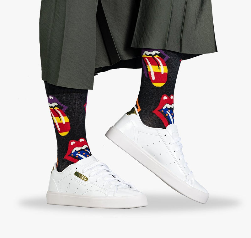 Bunte und lustige Socken für Damen und Frauen mit Rolling Stones Lippen und Zungen