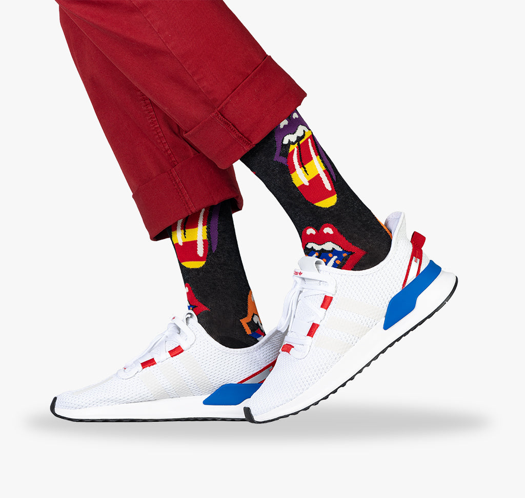 Herren und Männer Socken mit bunten und lustigen Zungen und farbigen Lippen Rolling Stones Socken
