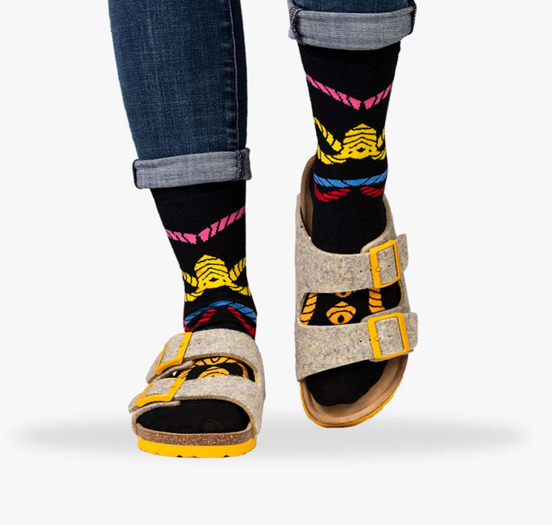 Schwarze bunte Damen Socken mit Tauen und Seilen