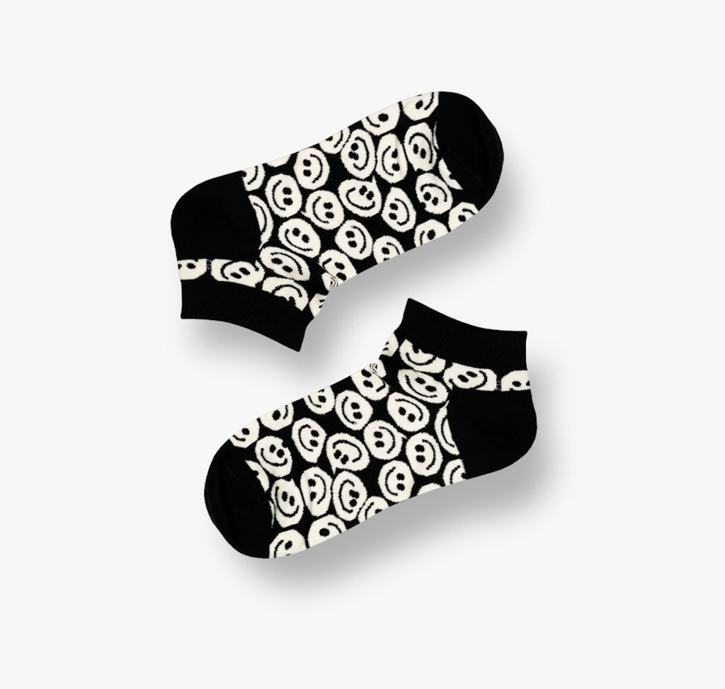 Schwarz Weiße Smiley Sneaker Socken