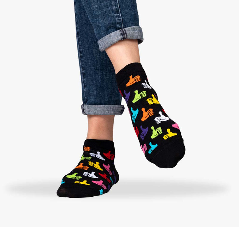 Rutschfeste Sneaker Socken für Damen in Schwarz mit Thumbs Up Daumen hoch