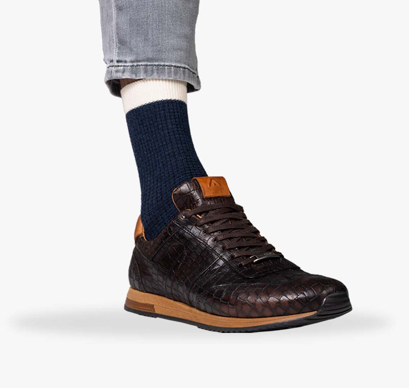 Dunkelblauer Herren Socken mit beigem Bund