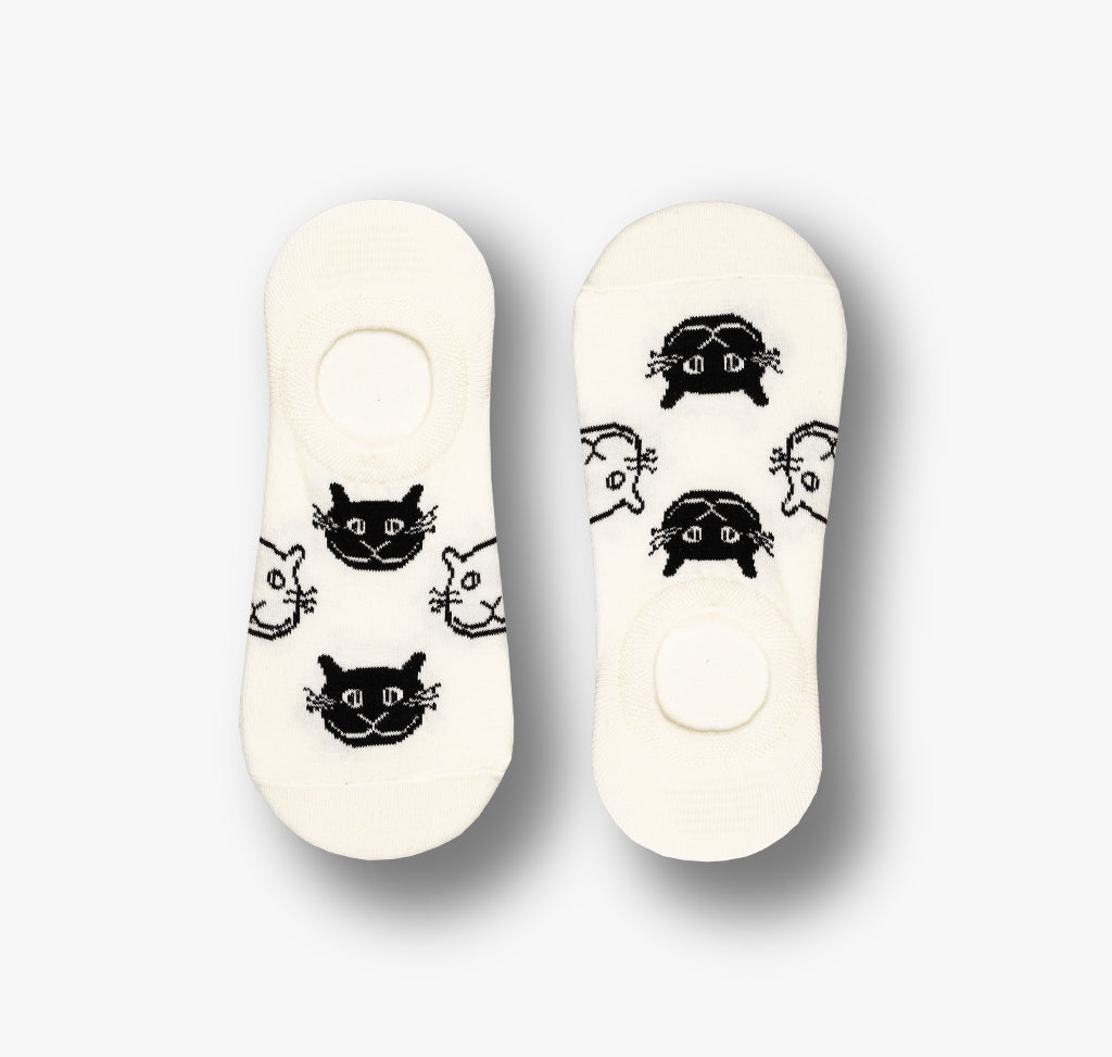 Füßlinge mit Silikon Streifen für Herren und Damen mit lachenden Katzengesichtern