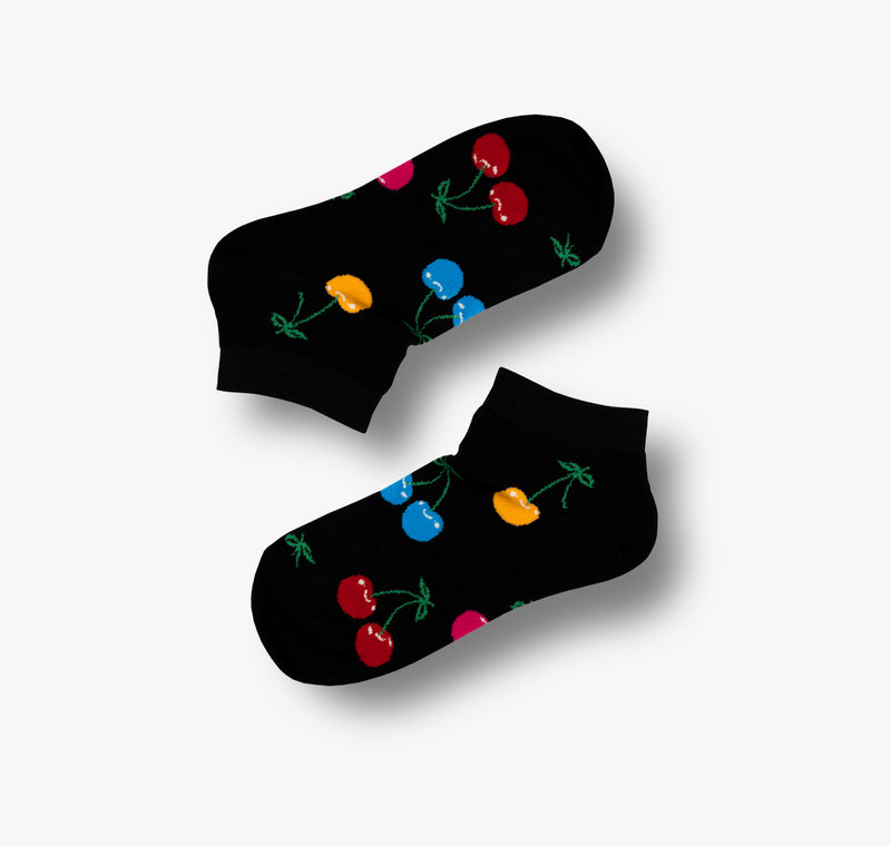 Bunte Sneakersocken für Männer und Frauen besonders rutschfest mit Kirschen