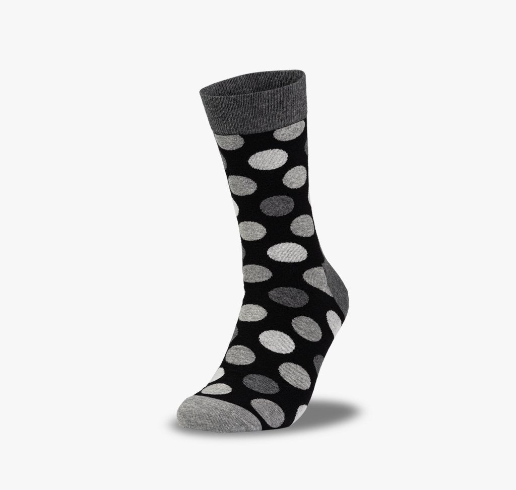 Bunte lustige und gepunktete Socken für Damen und Herren mit schwarz weiß grauen Punkten
