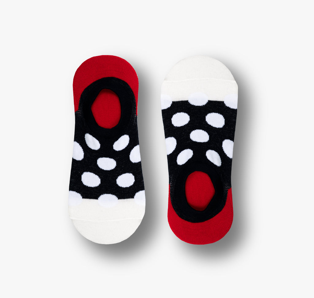 Füßlinge mit Silikon Streifen für Herren und Damen mit Punkten in Weiß und Rot