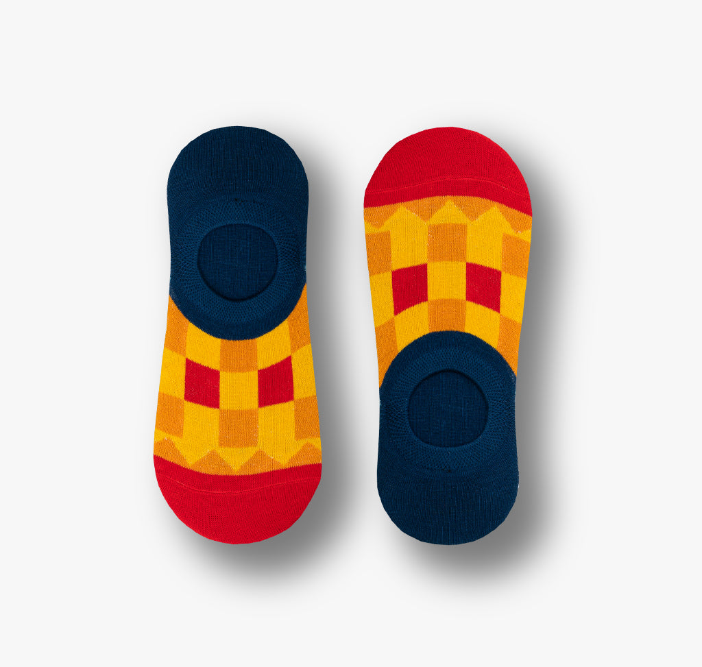 Füßlinge mit Silikon Streifen für Herren und Damen mit bunten Quadraten