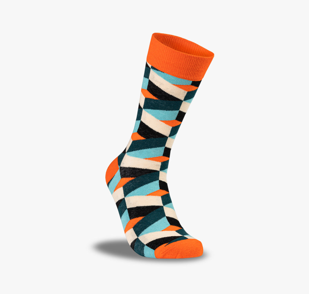 Orange Herren und Damen Socken mit bunten Mustern