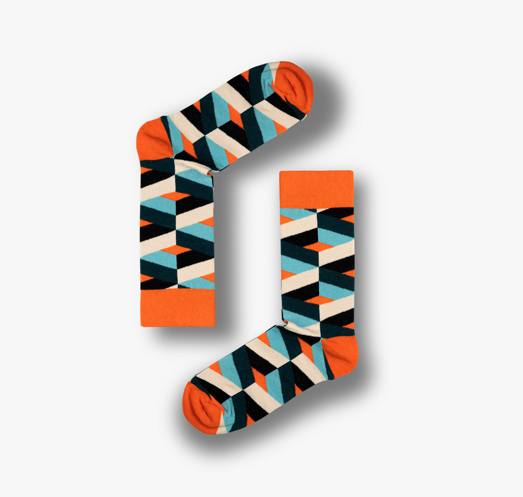 Orange Socken für Herren und Damen in orange mit bunten Mustern