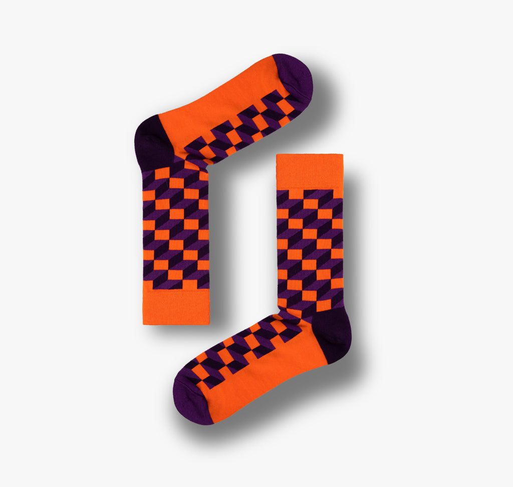 Orange violett gemusterte Socken für Herren und Damen