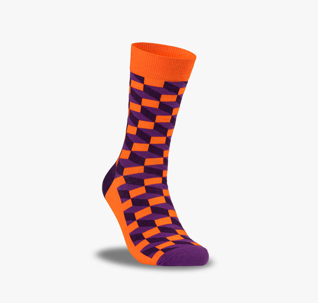 Orange Socken mit violetten Muster für Herren und Damen