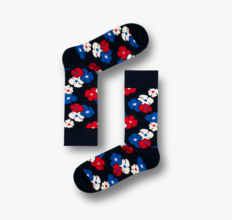 Blumen Socken für Herren und Damen mit Blümchen in schwarz weiß und rot