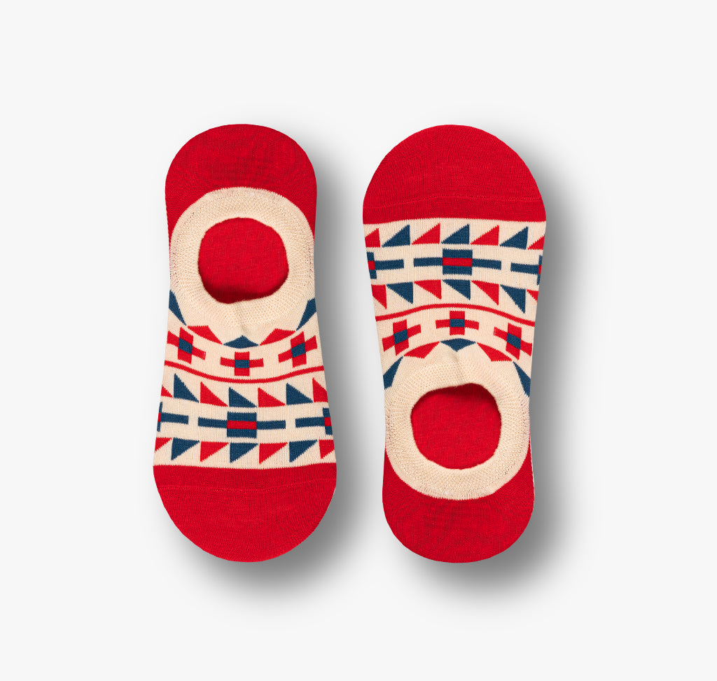 Western Füßlinge mit Silikon Pads an den Fersen in rot beige und blau