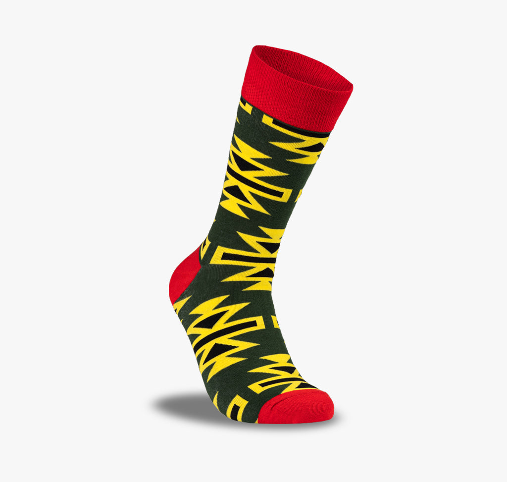 Bunte Socken mit gelben Streifen und grünen Mustern für Männer und Frauen