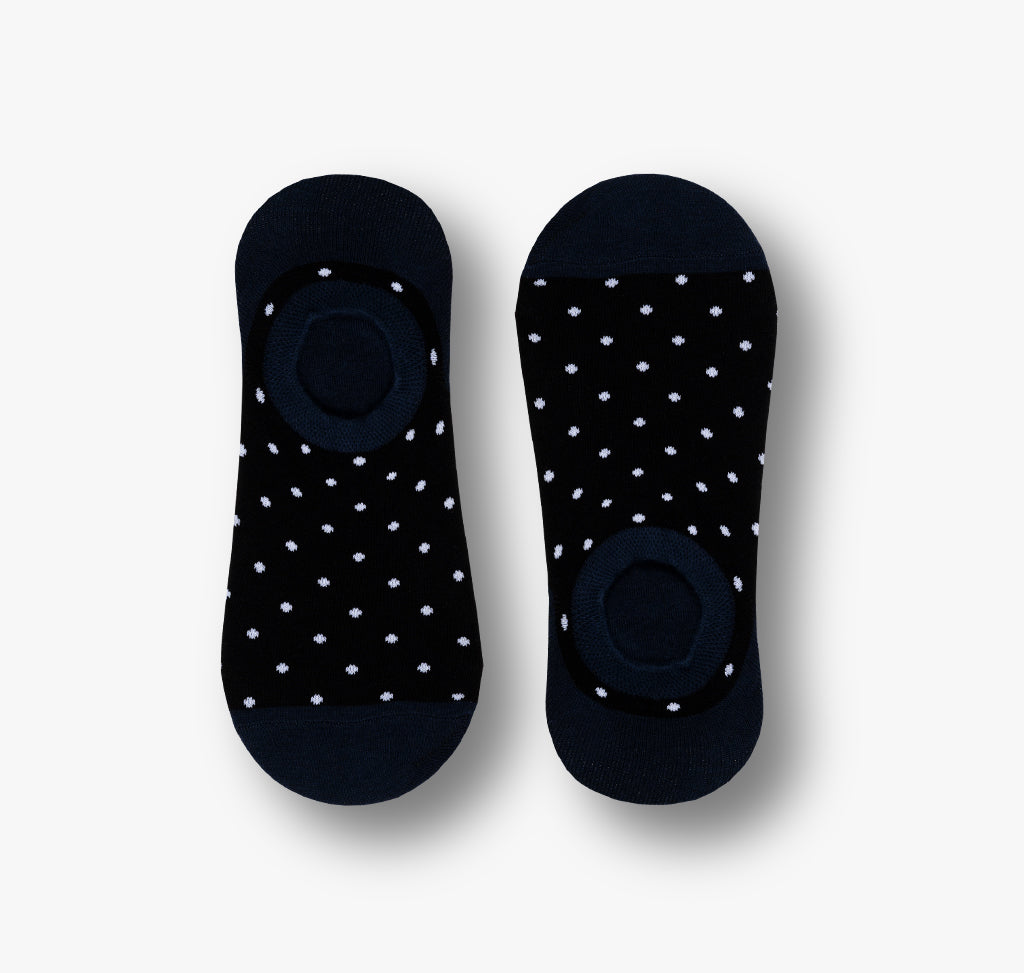 Schwarze Füßlinge mit Silikon Streifen und weißen Punkten für Damen und Herren